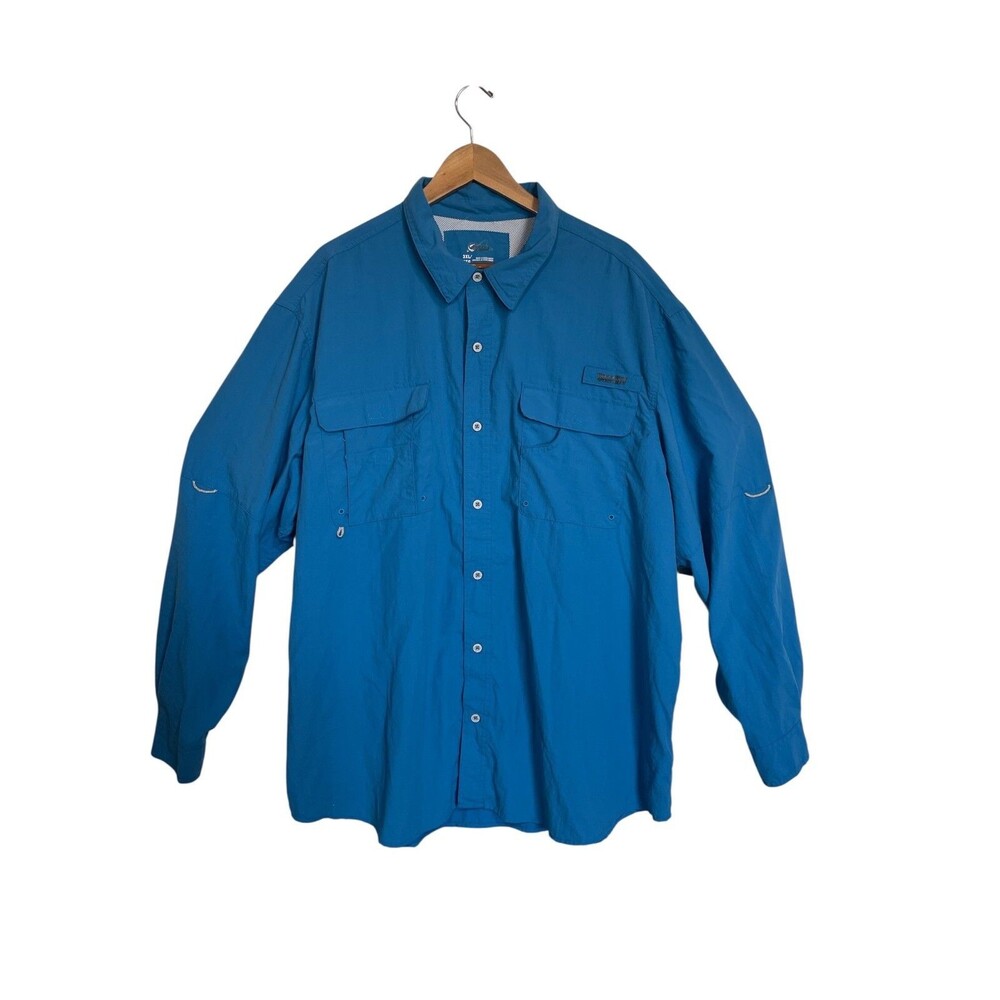 World‎ Wide Sportsman Shirt Men 3XL Blue Long Sleeve Button Up Pockets Vented